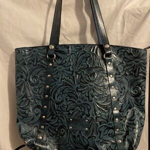 Embossed Leather Tote Bag - Teal
